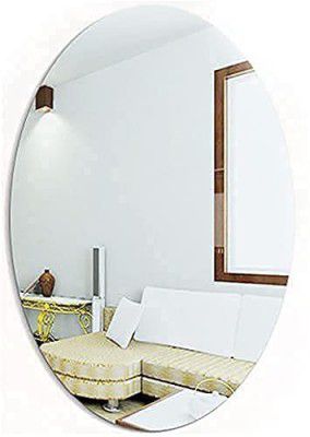 Krisenics oval shape adhesive mirror sticker for wall on tiles bathroom bedroom living room unbreakable plastic 30 * 20 cm (Large)