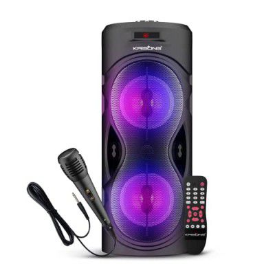 KRISONS Cylender 4” Double Woofer 40W Multi-Media Bluetooth Party Speaker with Wired Mic for Karaoke