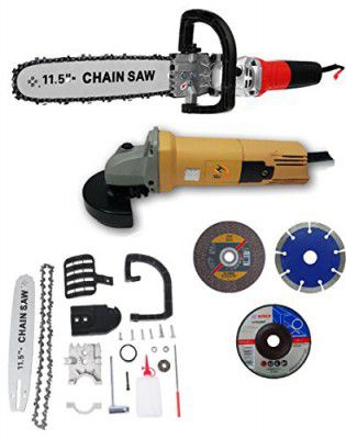 KROST Metal Electric Chainsaw Stand Bracket Set for Angle Grinder Machine. (11.5" Chainsaw Stand + Grinder + Wheels)