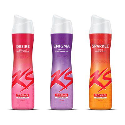 KS Woman Desire, Enigma and Sparkle Deodorant Spray - For Women (450 ml, Pack of 3)