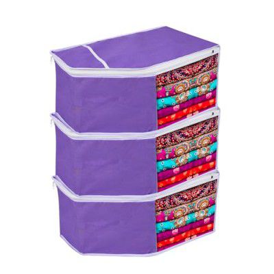 Kuber Industries Blouse Storage Bag | Clothes Storage Bag | White Piping | Pack of 3 | Purple