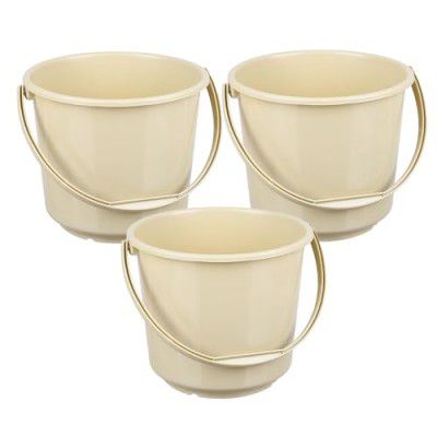 Kuber Industries Bucket | Plastic Bucket for Mopping | Bucket for Cleaning | Storage Container Bucket | Water Storage Bucket | Bathroom Bucket | Plain Bucket | 5 LTR | Pack of 3 | Beige