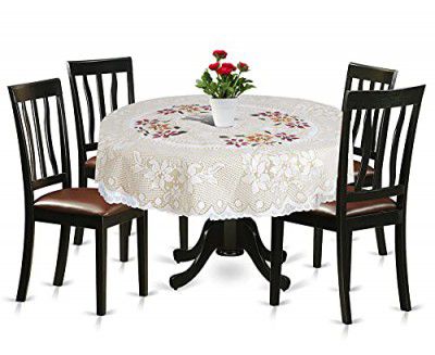 Kuber Industries Cotton Round Table Cover with Flower Design for Parties, Birthdays or Special Holiday Gatherings & Indoor/Outdoor (Cream)