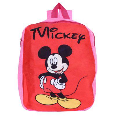 Kuber Industries Disney Mickey Backpack | 2 Compartment Velvet School Bag | School Bag for Kids | Kids School Backpack | Backpack for School | Pink