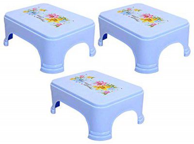 Kuber Industries Floral Print 3 Pieces Plastic Bathroom Stool, Blue-KUBMART10860