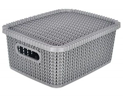 Kuber Industries Multiuses Large M 20 Plastic Basket/Organizer with Lid (Grey) -46KKM069