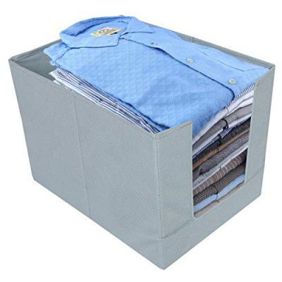 Kuber Industries Non-Woven Shirt Stacker/Clothes Organizer|Solid Color & Foldable Non Woven Material|Closet|Size 40 x 20 x 25 Cm, Pack of 1 (Grey)