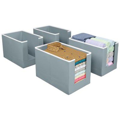 Kuber Industries Non-Woven Shirt Stacker/Clothes Organizer |Size 40 x 20 x 25 Cm, Pack of 4 (Grey)