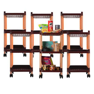 Kuber Industries Pack of 6 Storage Rack with Wheels | 3-Layer Storage Organizer Rack | Kitchen Spice Rack | Multipurpose Layer Storage Rack for Home & Office | Office Storage Trolley | Brown