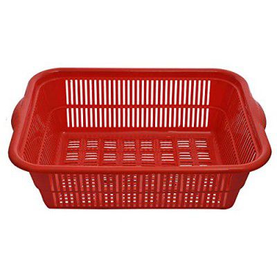 Kuber Industries Plastic Kitchen Small Size Vegetables and Fruits Washing Basket Dish Rack Multipurpose Organizers (Red)-KUBERMART578