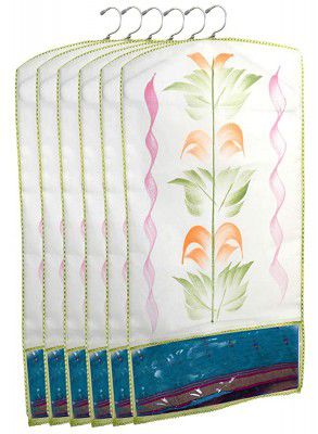 Kuber Industries Printed 6 Piece Non Woven Hanging Saree Cover Wardrobe Organiser -CTKTC38923