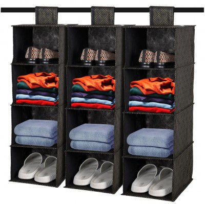 Kuber Industries Shoe Rack | 4 Shelf Foldable Storage Rack | Clothes Hanging Organizer | Pack of 3 | Black