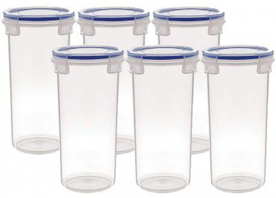 Kuber Industries Virgin Plastic klick Big Glass 6 Piece Transparent Tumbler/airtight Container Leakproof Storage with Lid 500ml (White)