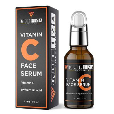 Kuliza Life Science Vitamin C Face Serum With Vitamin E And Hyaluronic Acid For Skin Glowing, Whitening, Acne Scars, Anti Aging And Dark Spot Removal Infused With Extract Of Morus- 30 ML