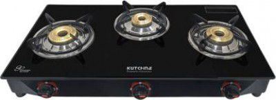 Kutchina Pluto 3B Glass Gas Stove 3 Burner, 3 Burner Glass Cooktop Gas Stoves Glass Manual Gas Stove  (3 Burners)