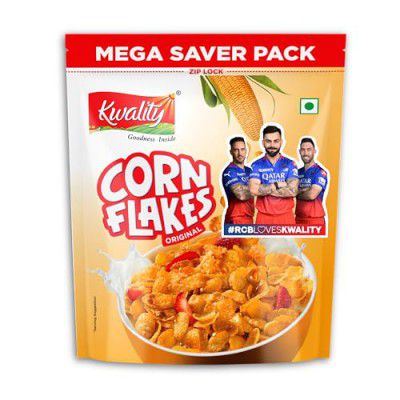 Kwality Corn Flakes 1kg | Made with Golden Corns | 99% Fat Free, Natural Source of Vitamin & Iron | High in Protein & Fiber | Healthy Food & Breakfast Cereal | Low Fat & Cholesterol