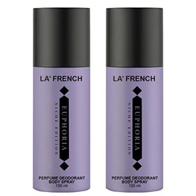 La French Euphoria Deodorant for Men - 150Ml X 2 | Long Lasting Perfume Body Spray | Extra Lasting Fragrance upto more Hrs| Everyday Personal Use | 300ml Pack of 2