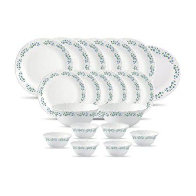 La Opala Diva Classique Collection Opal Glass Crockery | for Family of 6 | Dinner Set 21 pcs Lavender Dew | Plates & Bowls for Dining | Microwave Safe | 100% Vegetarian | Extra Strong | White