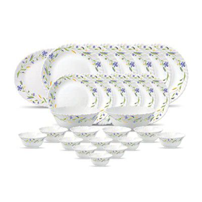 La Opala Diva, Classique Collection, Opal Glass Dinner Set 27 pcs, Morning Glory, White