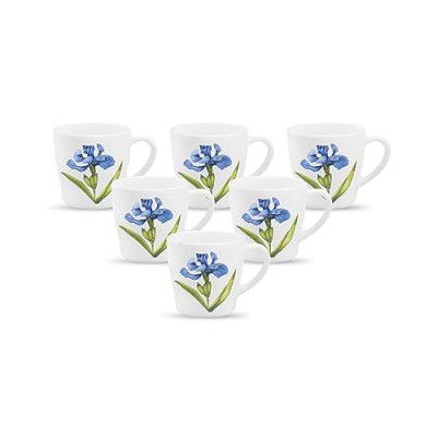 La Opala Diva, Opal Glass Cup Set Gloria 6 pcs, Royal Iris, White