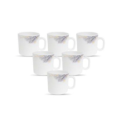 La Opala Diva, Pearl Collection, Opal Glass Coffee Mug Set Regular 6 pcs, Twilight Clouds, White