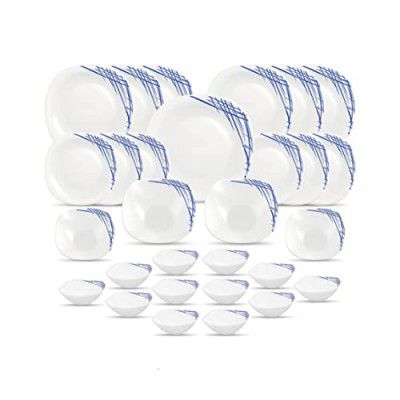 La Opala Diva, Quadra Collection, Opal Glass Dinner Set 29 pcs, Belladonna, White