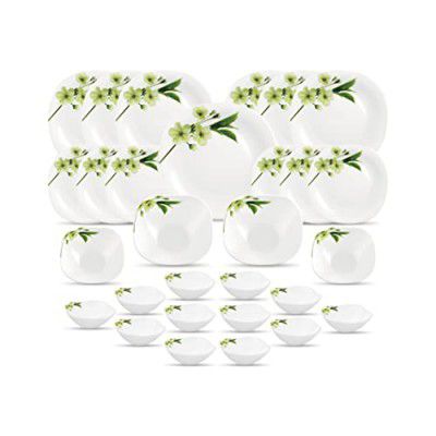 La Opala Diva, Quadra Collection, Opal Glass Dinner Set 29 pcs, Snowdrop, White