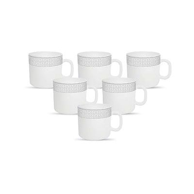 La Opala Diva, Velvett Collection, Opal Glass Coffee Mug Set Regular 6 pcs, Stella Grey, White