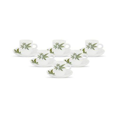 La Opala, Melody Collection, Opal Glass Cup & Saucer Set Miranda 12 pcs, Trinty Green, White