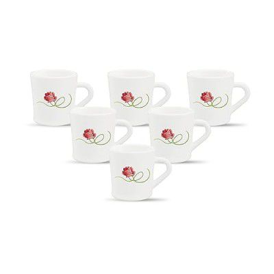 La Opala, Melody Collection, Opal Glass Cup Set Fontana 6 pcs, Dainty Swirls, White