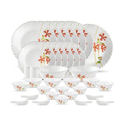 La Opala opalware Dinner Set - 35 Pieces, White/Red/Green, Standard (LAOP/DSET/B29)