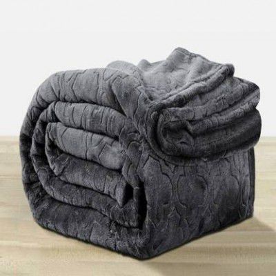 LA VERNE Self Design Double Mink Blanket for Heavy Winter (Woollen Blend, Grey)