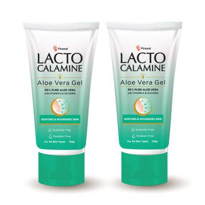 Lacto Calamine Aloe Vera Gel with 99% Pure Natural Aloe Vera, Vitamin E and Glycerin for non-sticky hydration and cooling effect - 150 g - Pack of 2