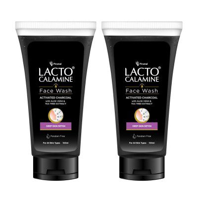 Lacto Calamine Charcoal Activates Face Wash Aloe Vera & Tea Tree Extract for Deep Skin Detox. Removes impurities & fights blackheads & whiteheads. No Sulphates, No Paraben - (100 ml x Pack of 2)