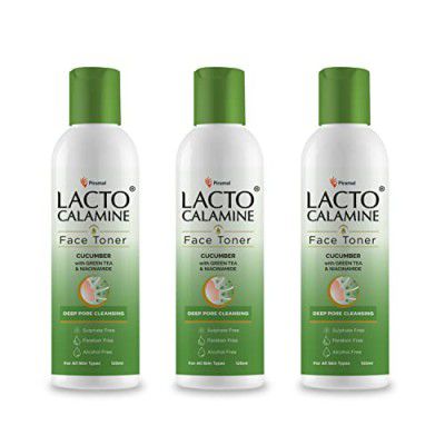 Lacto Calamine Cucumber Face Toner with Green Tea & Niacinamide for cool and hydrated skin. Tightens pores & evens skin tone. Suitable for Oily and Acne prone skin. No Parabens, No Sulphate, No Alcoho