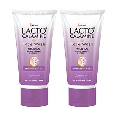 Lacto Calamine Face Wash For Oily Skin |100ml each- Pack of 2 | Kaolin Clay, Niacinamide & Vitamin E | Facewash Reduces Excess Oil, Controls Pimples, Blackheads & Whiteheads |Face wash For Women & Men