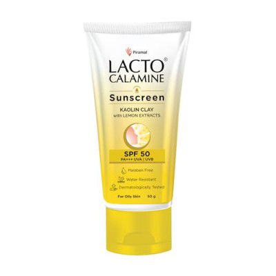 Lacto Calamine Sunscreen SPF 50 | 50g | PA +++ Sunscreen For Oily Skin | UVA – UVB Sunscreen | Water Resistant & No White Cast | With Kaolin Clay, Vitamin E & Lemon Extracts | Paraben Free