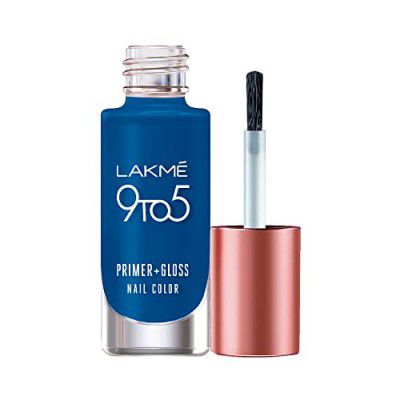 Lakmé 9 To 5 Primer + Glossy Finish Nail Colour, Blueocean, 6Ml