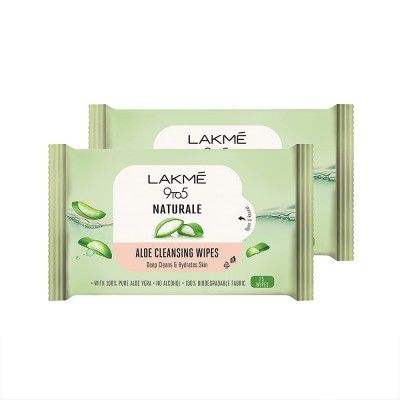 LAKMÉ 9to5 Natural Aloe Cleansing Wipes, 141 g (Pack of 2), 25 Count