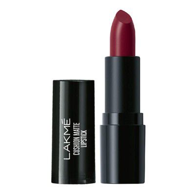 LAKMÉ Cushion Matte Lipstick Burgundy Bloom, Long Lasting Comfortable Velvet Matte Finish - Waterproof, Non Drying Creamy Matte Bullet Lipstick, 4.5G