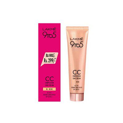 Lakme 9 to 5 CC Cream, 01 - Beige, Light Face Makeup with Natural Coverage, SPF 30 - Tinted Moisturizer to Brighten Skin, Conceal Dark Spots, 30 g