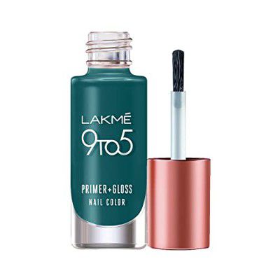 Lakme 9 to 5 Primer + Gloss Nail Colour, EmeraldPower, 6ml