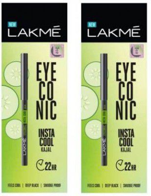 LAKME Eyeconic Insta Cool Kajal (0.35g x 02) (Black, 0.7 g) Matte Finish