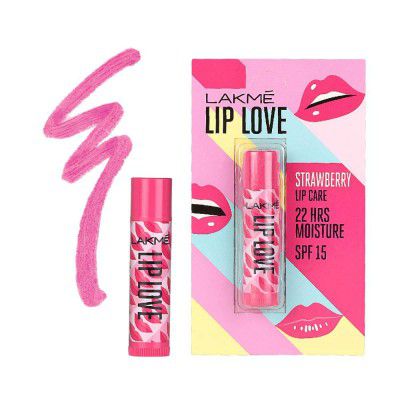 Lakme Lip Love Chapstick Strawberry SPF 15, 4.5g, Tinted Lip Balm for 22s hour moisturised lips