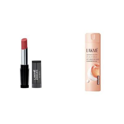 Lakme Lipstick 14 Nude Reign (Matte) & Lakme Peach Milk Moisturizer Body Lotion 60 ml