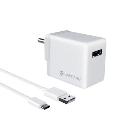 LAPCARE Adopt 30W USB Mobile Charger, Comes with 1M Type-C 30W Cable, Fast Charging Compatibility with All Android Devices & Other USB Enabled Devices (White)