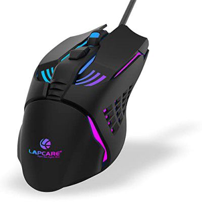 LAPCARE Champ LGM-105 Gaming Mouse, 6 Buttons, 4 Adjustable DPI Levels Upto 3600 DPI, 5 Circular & Breathing LED Light, Wired Mouse (Black)