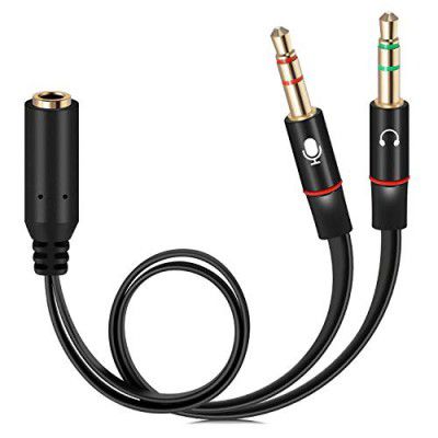 Lapster Gold Plated 2 Male to 1 Female 3.5mm Headphone Earphone Mic Audio Y Splitter Cable for PC Laptop – Black