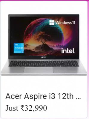 Acer Aspire 3 Core i3 12th Gen Laptop @ 32990 in Flipkart Big Billion Days   