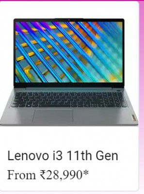 Lenovo i3 11TH Gen Laptop from Rs. 28990  in Flipkart Big Billion Days   